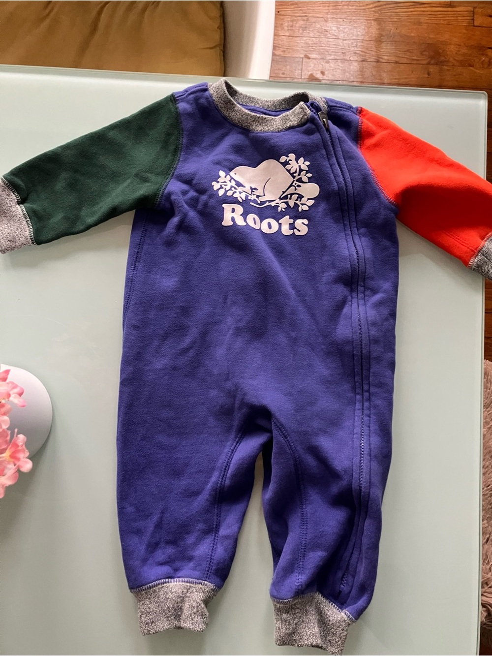 Roots Colorblock Footed One-Piece in Purple, Green & Red